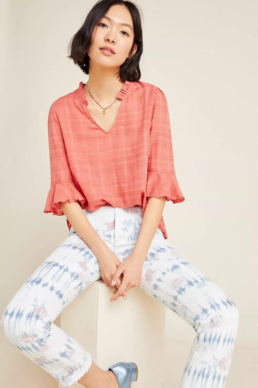 Dolan Left Coast Anthropologie Tandy Ruffled Top Coral Size Small